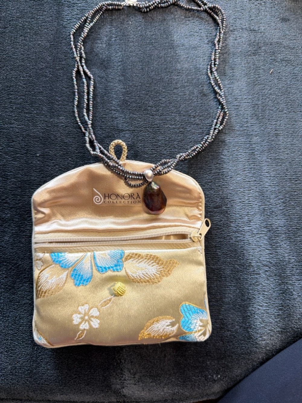 NIB Honora Multi-Strand Chocolate Seed Pearl Necklace w/Baroque Pearl Pendant